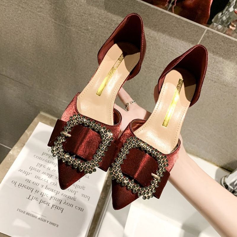 Rhinestone Szpiczasty Nosek Kitten Heel Damskie Czółenka