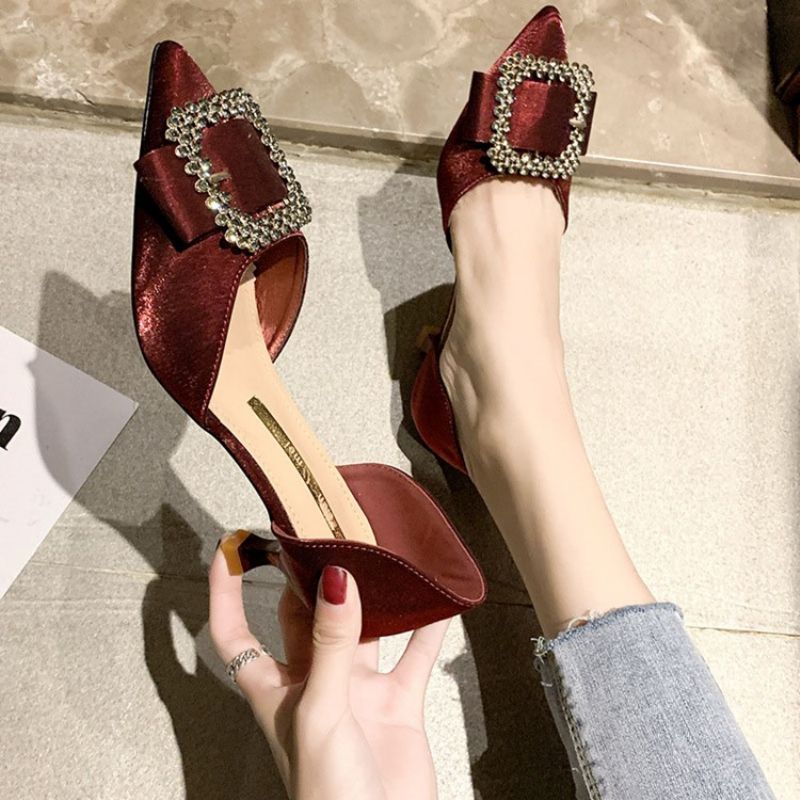 Rhinestone Szpiczasty Nosek Kitten Heel Damskie Czółenka