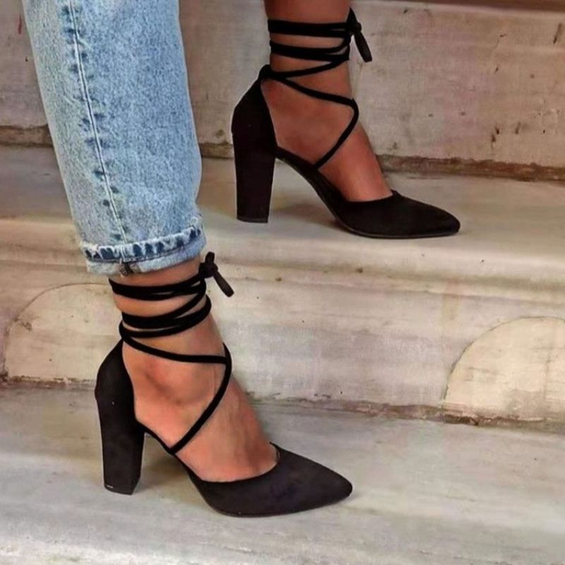 Sznurowane Sznurowane Buty Na Grubym Obcasie W Stylu Western