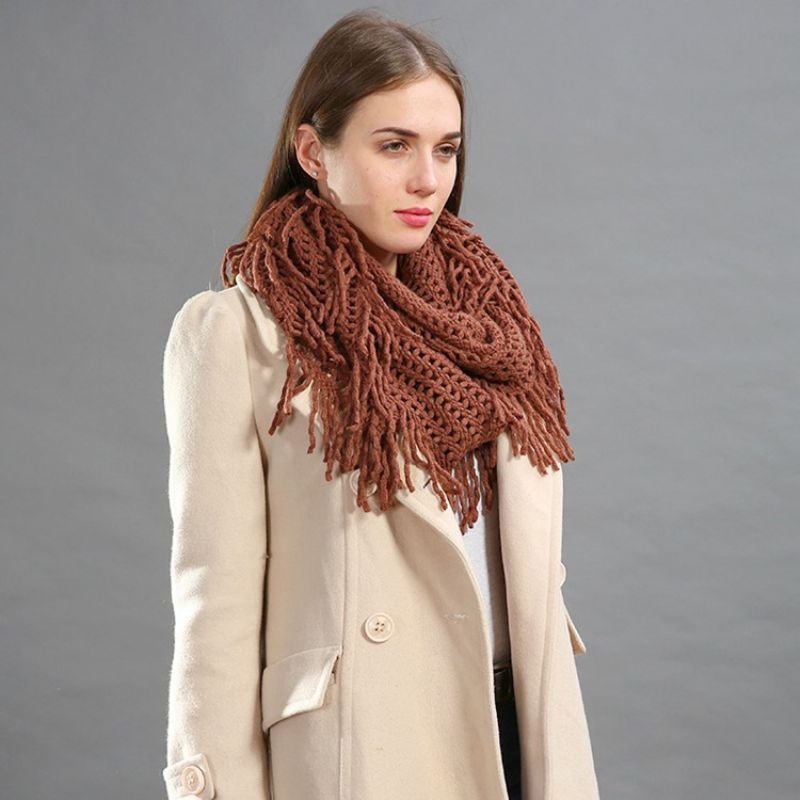 Pure Color Knitting Hollow Out Tassel Szalik Kobiet