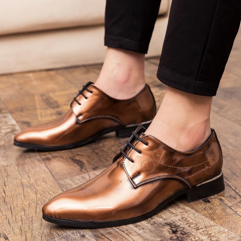 Sznurowane Męskie Buty Z Gładkimi Noskami