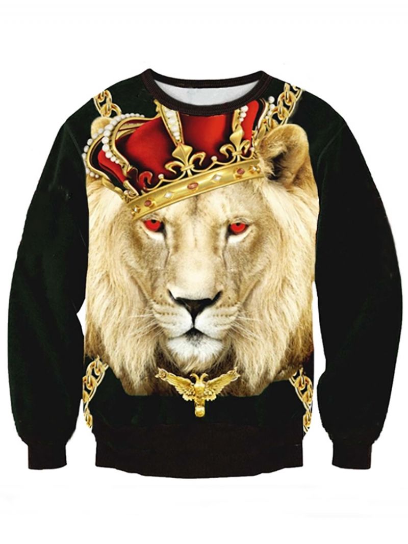 Męskie Luźne Bluzy Z Kapturem Z Nadrukiem Cyfrowym 3D Lion