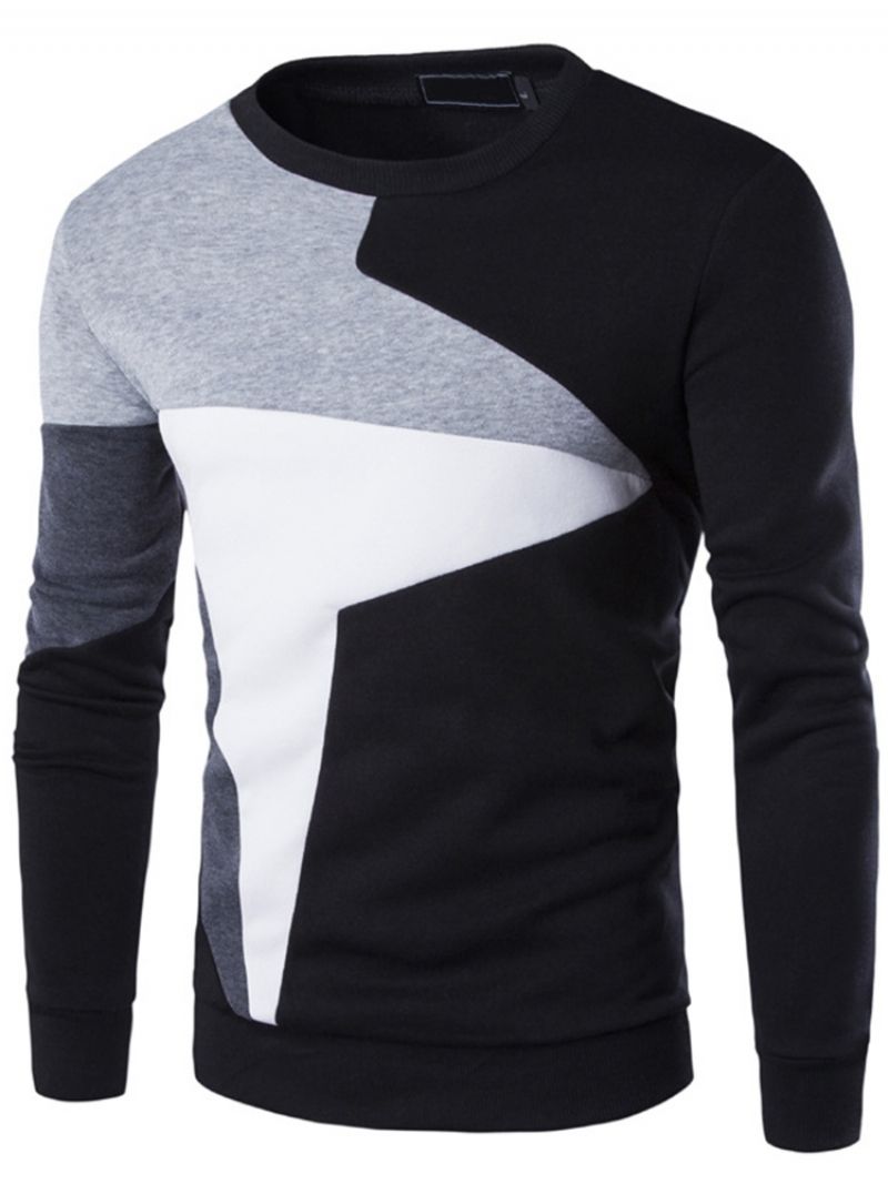 Pullover Patchwork Color Block Slim Męskie Bluzy Z Kapturem