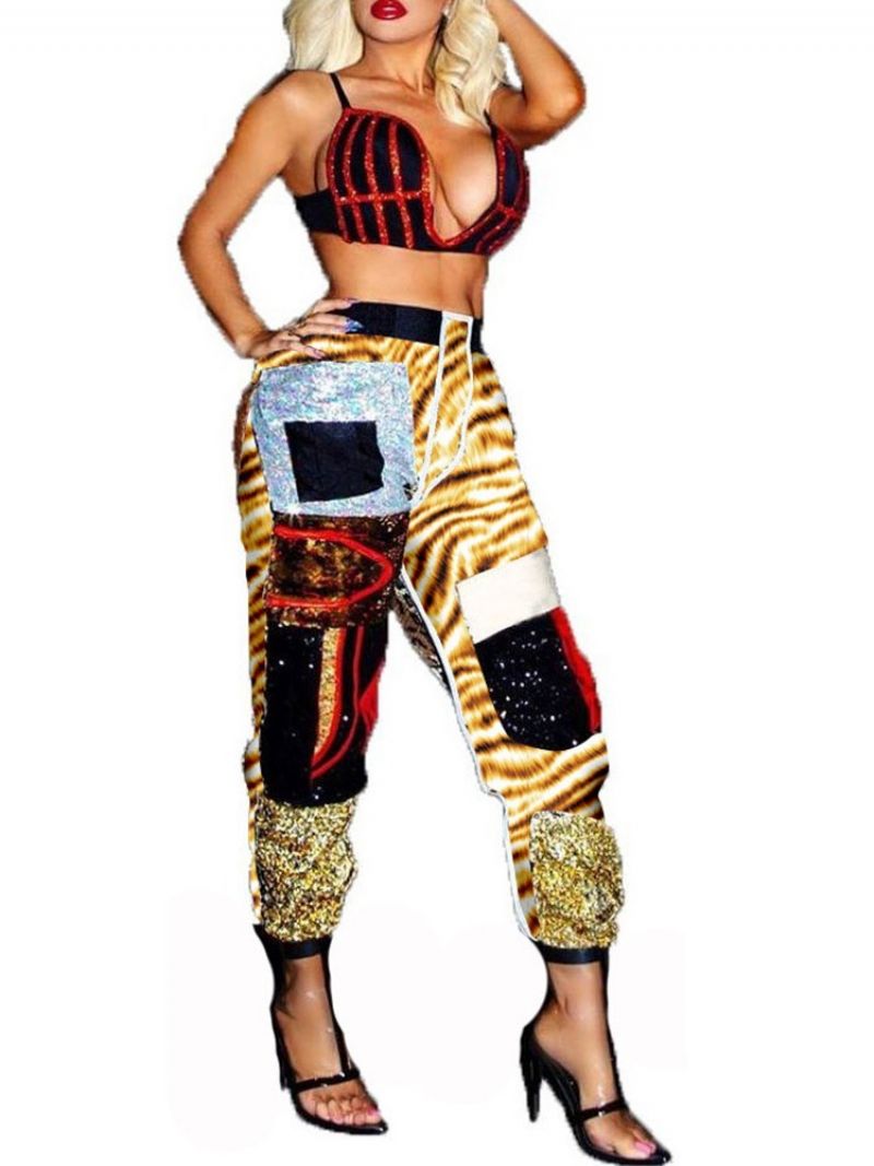 Nadruk Slim Color Block Pełna Długość Harem Pants Damskie Spodnie