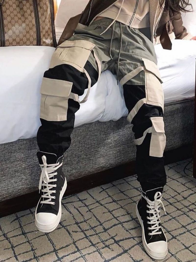 Spodnie Cargo Pocket Color Block Slim Damskie Spodnie Na Co Dzień
