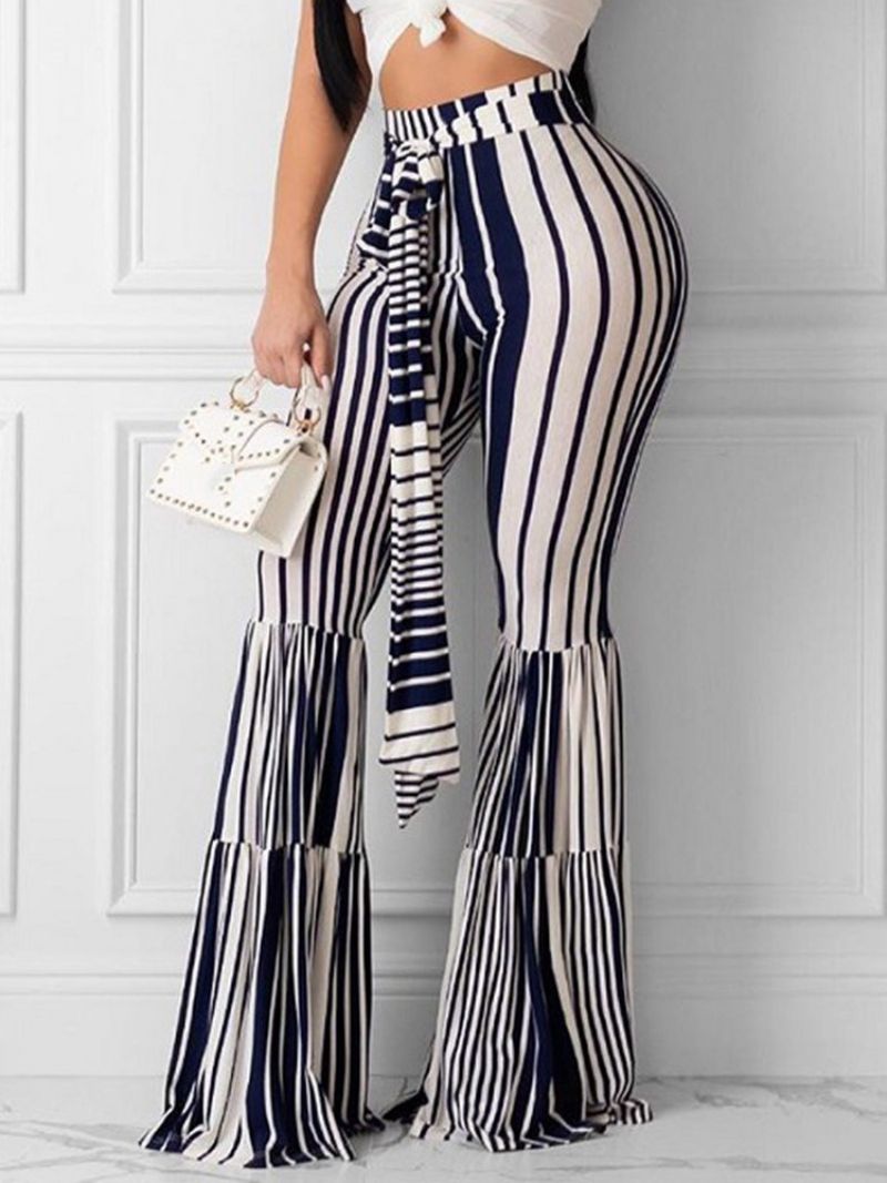 Sznurowane Spodnie W Paski O Pełnej Długości Bellbottoms Casual