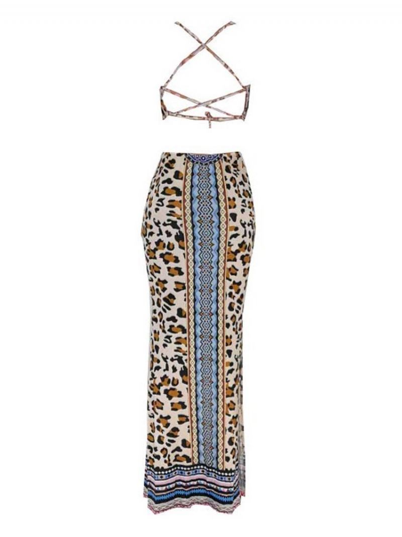 Afrykańska Moda Długość Podłogi Bez Rękawów Bodycon Geometryczna Sukienka