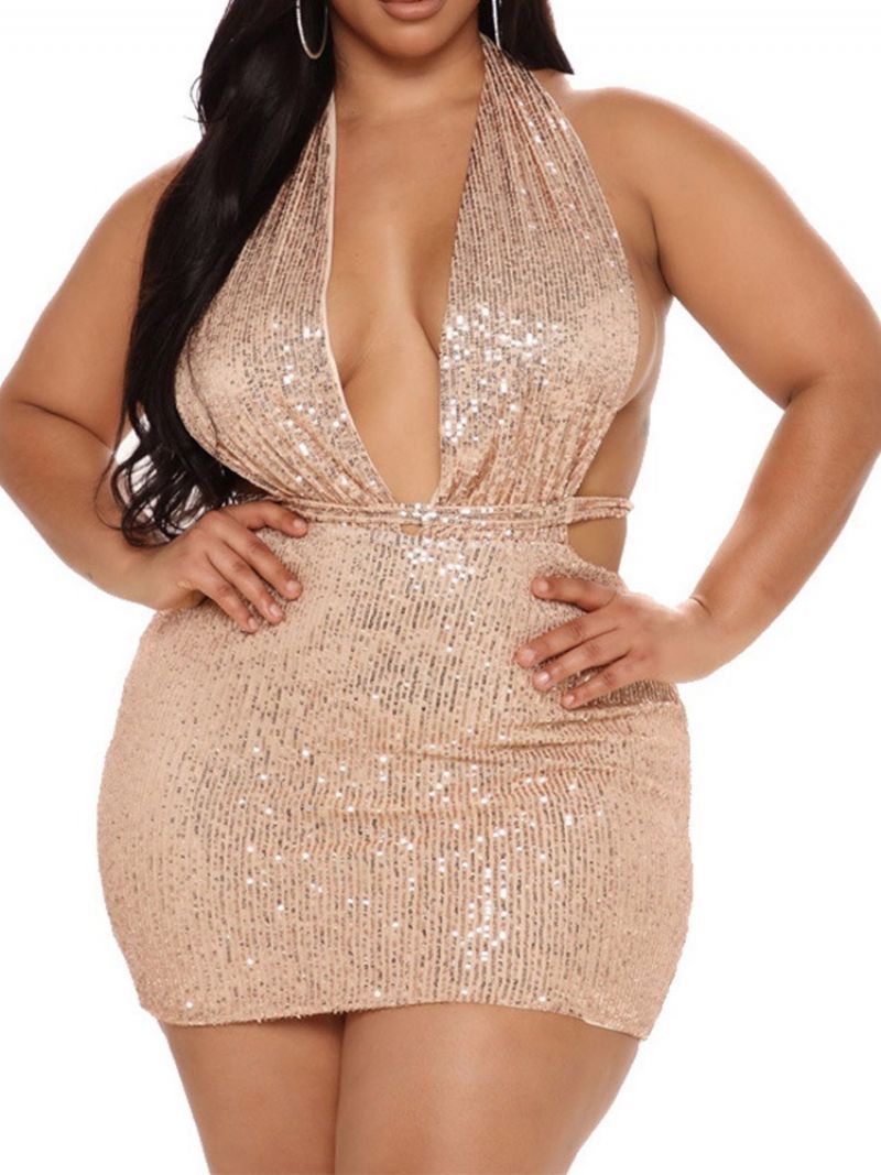 Cekinowa Sukienka Bodycon Bez Rękawów Z Dekoltem W Szpic