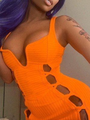Gładka Sukienka Bodycon Bez Rękawów Do Połowy Łydki
