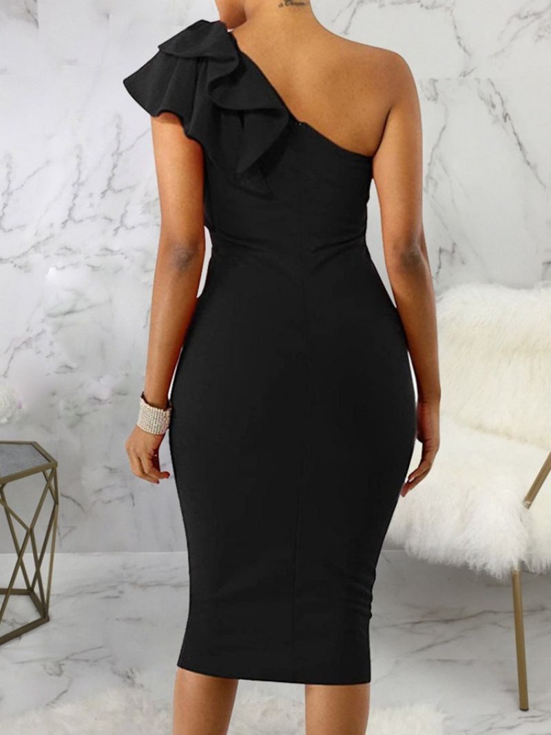 Letnia Sukienka Bodycon Falbala Western Z Skośnym Kołnierzem Bez Rękawów