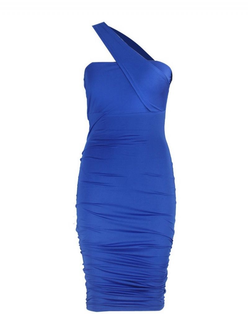 Patchworkowa Niebieska Sukienka Bodycon Bez Rękawów Do Połowy Łydki