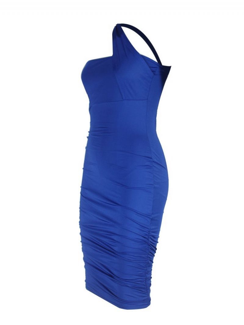 Patchworkowa Niebieska Sukienka Bodycon Bez Rękawów Do Połowy Łydki