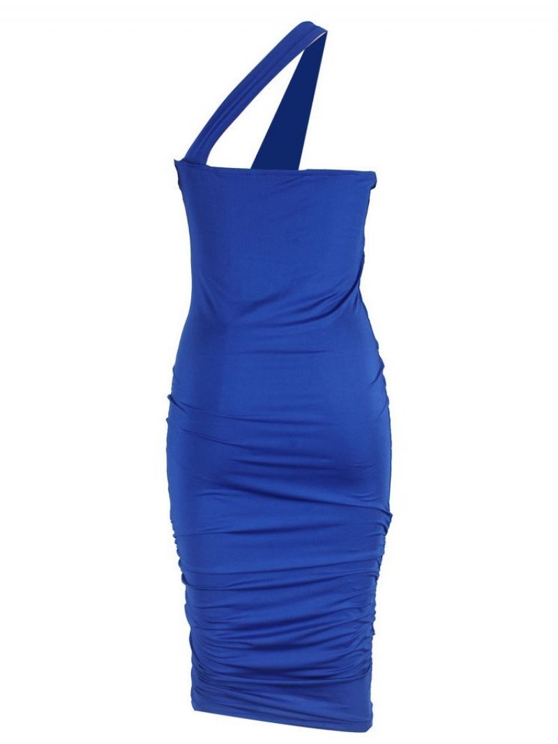Patchworkowa Niebieska Sukienka Bodycon Bez Rękawów Do Połowy Łydki