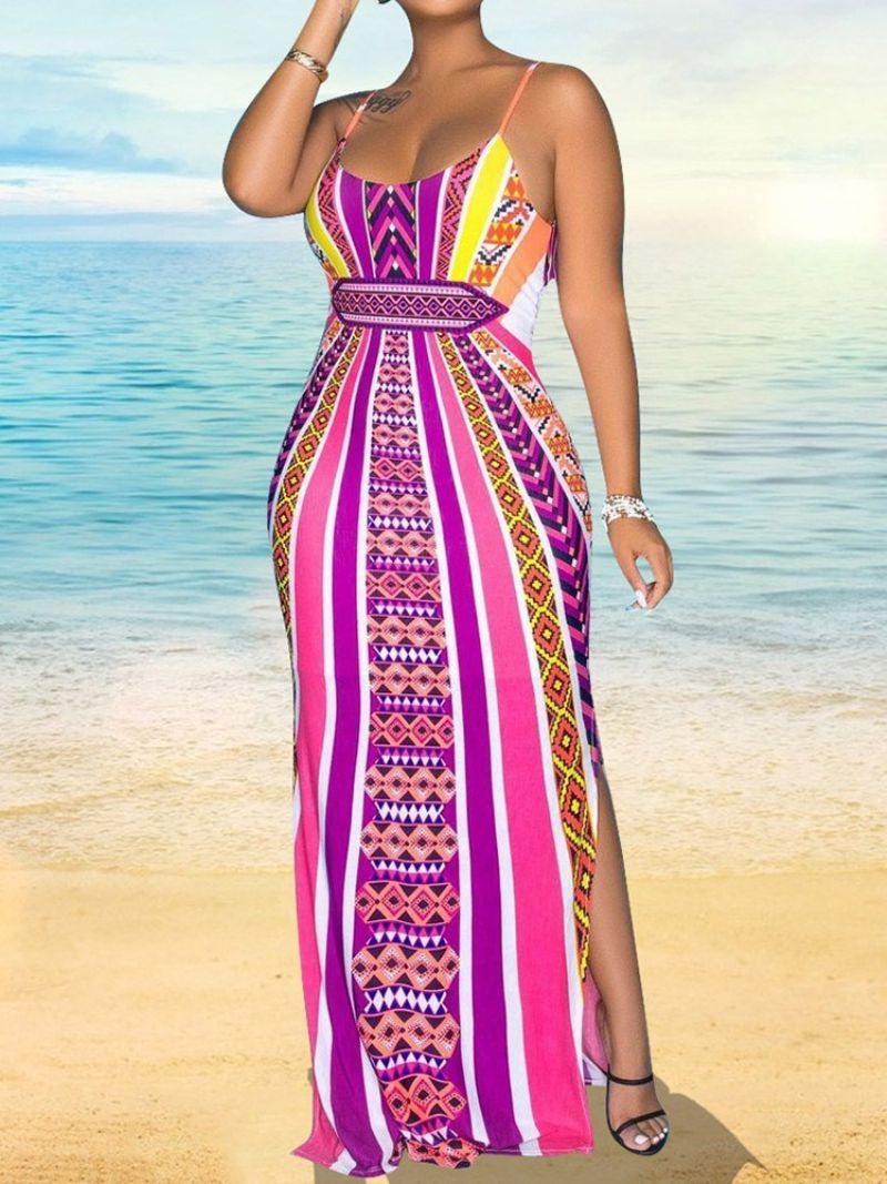 Patchworkowa Sukienka Bez Rękawów Do Podłogi Z Ramiączkami Spaghetti Bodycon W Kolorze Białym