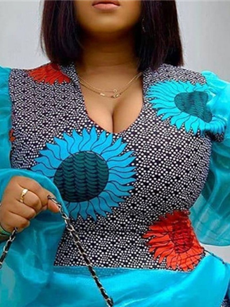 Patchworkowa Sukienka Bodycon Z Długimi Rękawami Do Połowy Łydki W Stylu Latarni