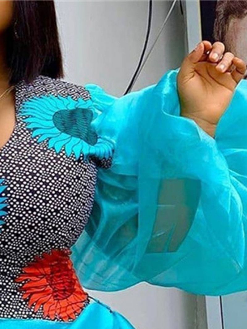 Patchworkowa Sukienka Bodycon Z Długimi Rękawami Do Połowy Łydki W Stylu Latarni