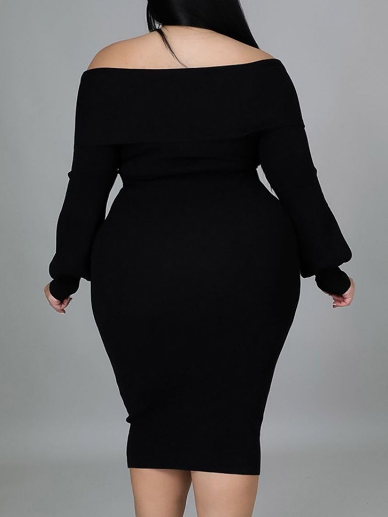 Plus Size Modna Sukienka Do Połowy Łydki Z Dekoltem W Szpic I Długim Rękawem