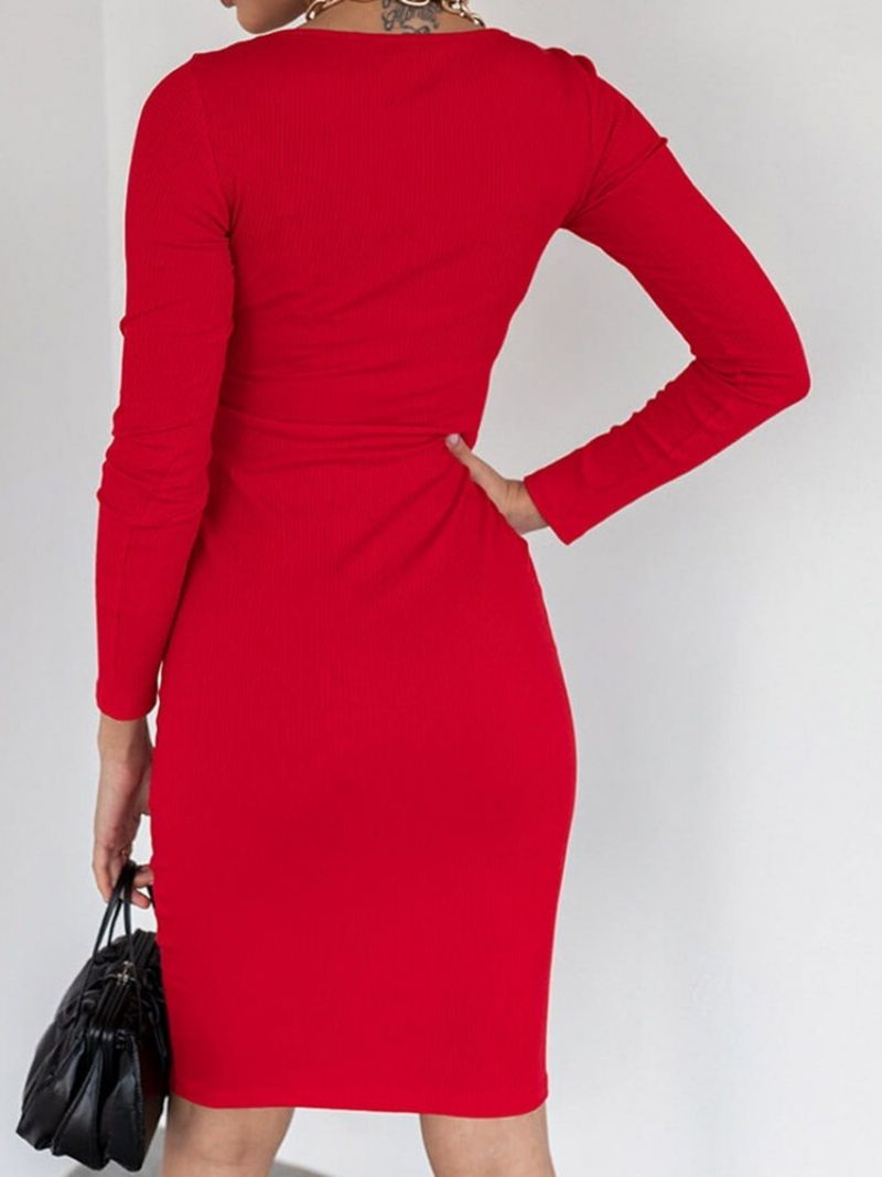 Sukienka Bodycon Z Długim Rękawem I Wycięciem Pod Kolanem