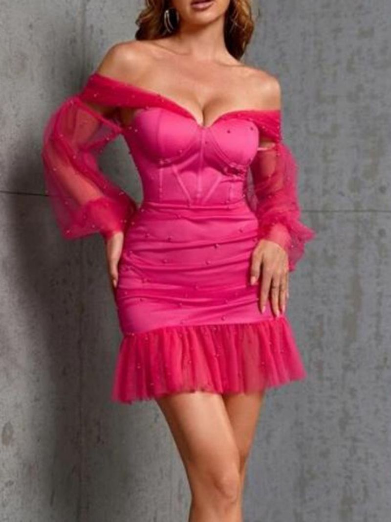 Sukienka Bodycon Z Długimi Rękawami Powyżej Kolana Z Koralikami