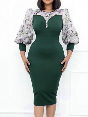 Sukienka Bodycon Z Okrągłym Dekoltem Do Połowy Łydki