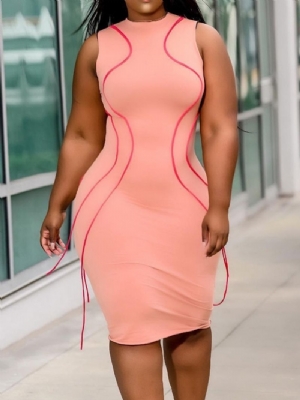 Sukienka Bodycon Z Okrągłym Dekoltem Patchworkowa Bez Rękawów