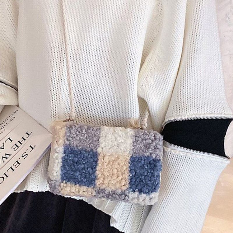 Mieszanki Wełny Plaid Patchwork Torby Crossbody Z Klapką